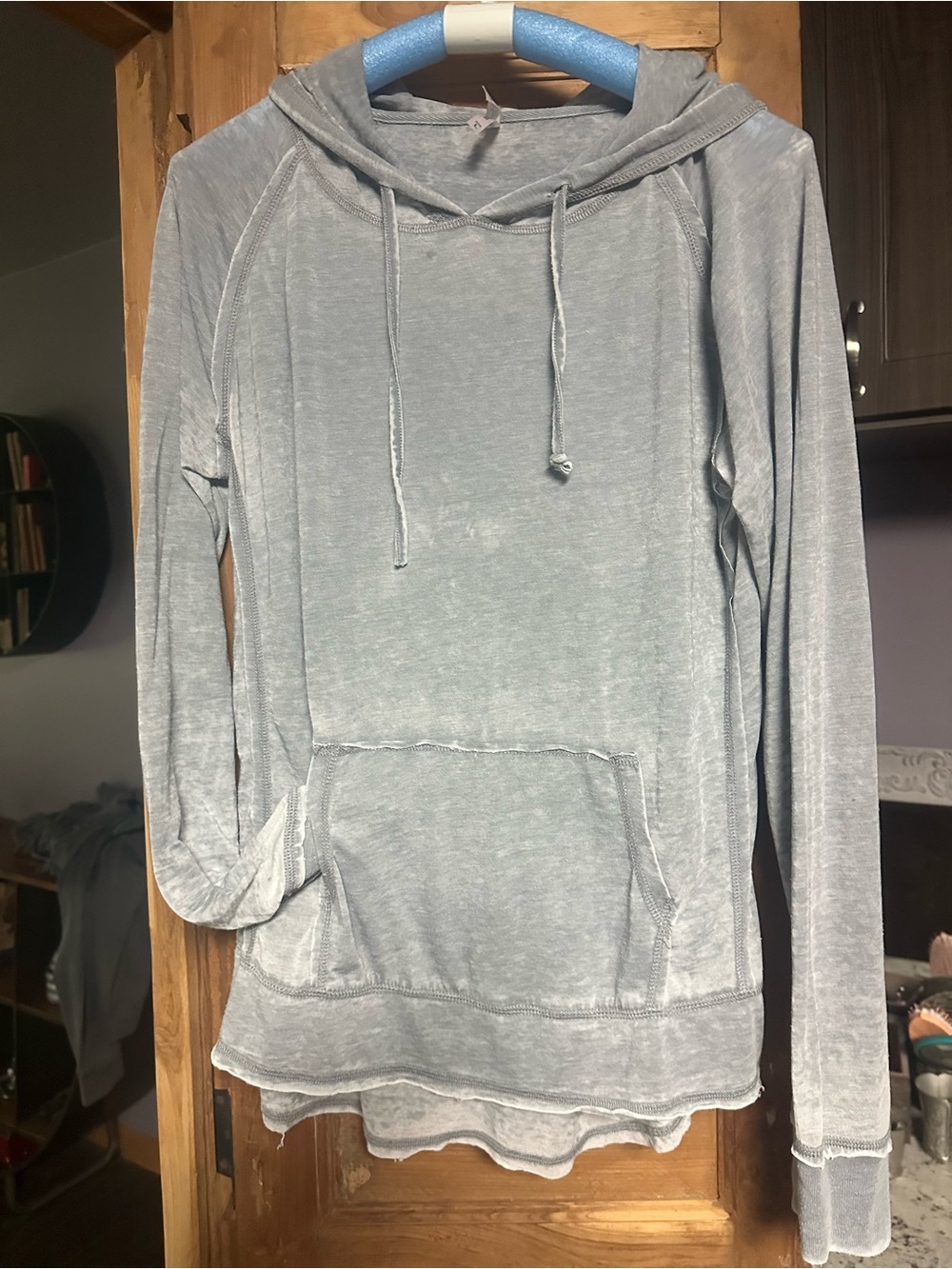 Grey lightweight hooded sweatshirt large hoodie front pocket